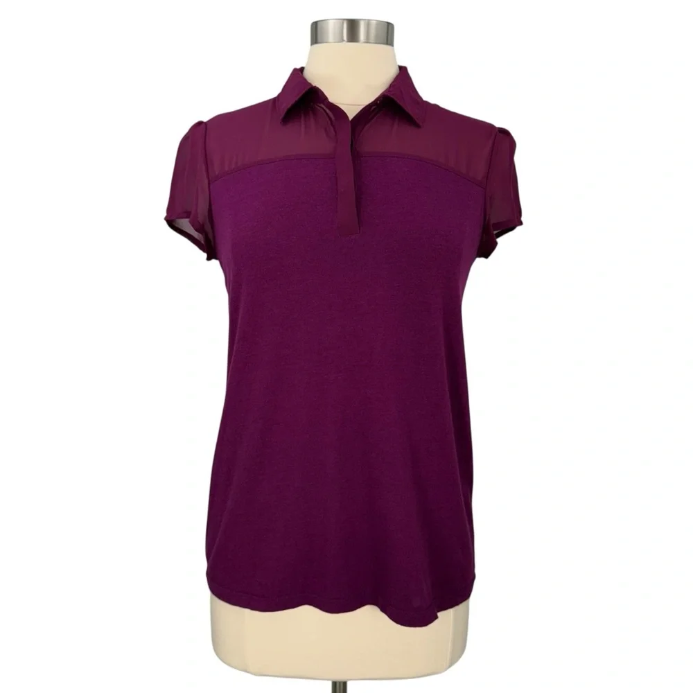 Banana Republic Factory Beach Plum Sheer Yolk Basic Cute Business Casual Blouse - Picture 1 of 16